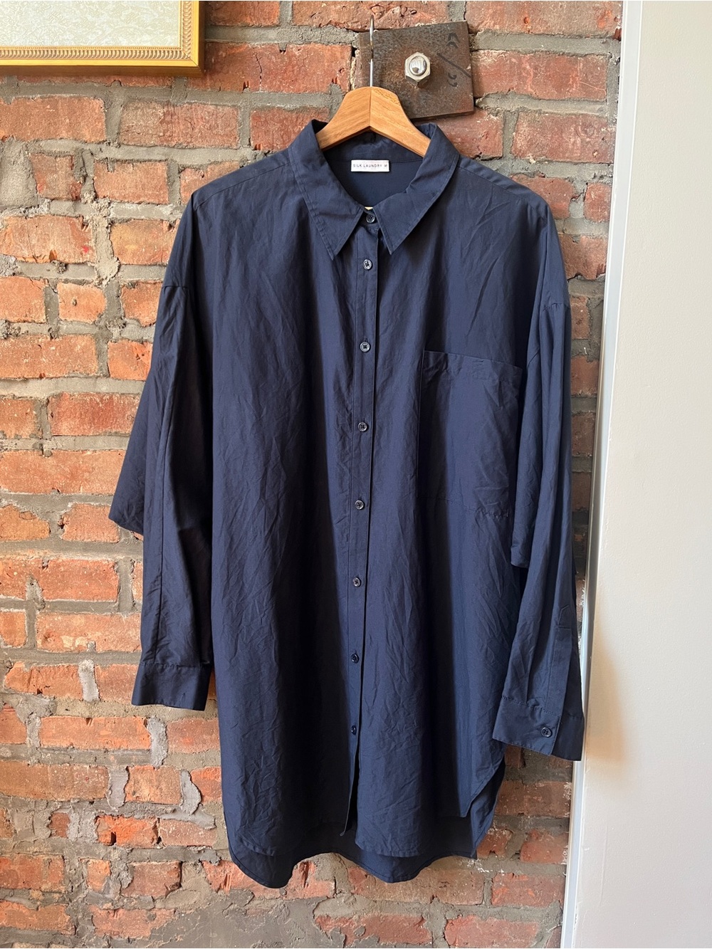 Silk Laundry Cotton Silk Round Shirt in Midnight